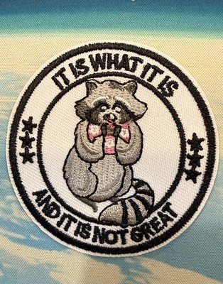 Embroidered Sew-On Raccoon Patch ''It Is What It Is And It's Not Great'' Single