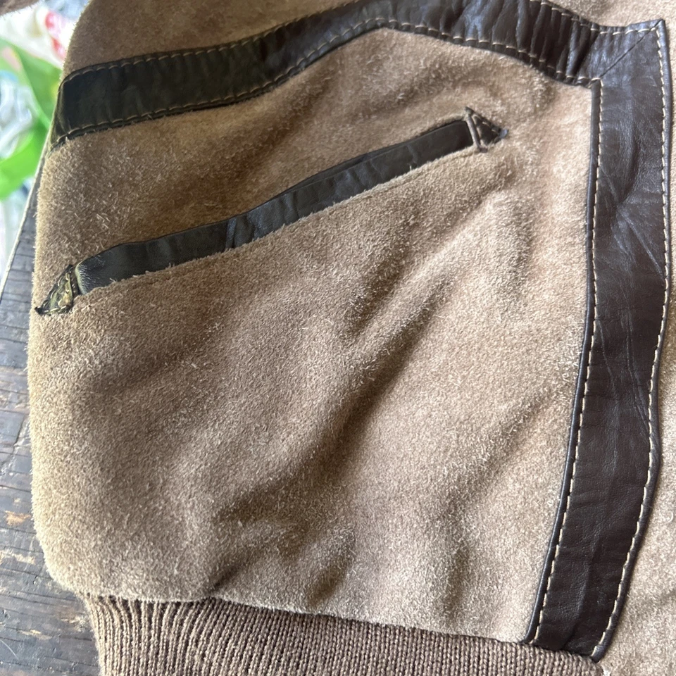 Abrigo de gamuza para hombre Hi Gear abrigo de cuero dos tonos marrón chaqueta de bombardero XL pesado de colección Foto 3 de 4