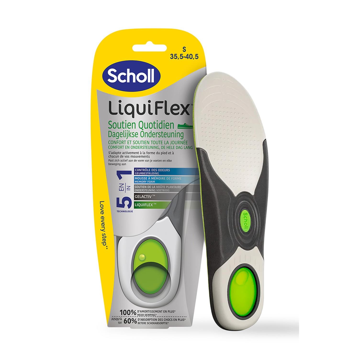 Semelles Liquiflex Scholl Soutien Quotidien Small 35-40 en gel confort