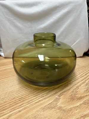 Vintage MCM Ingeborg Lundin Orrefors Olive Green Vase 6x8.25  STUNNING near mint
