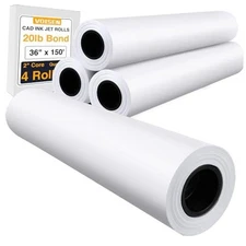  Wide Format Paper,4 Rolls Plotter 36 In x 150 Ft | 2" Core 20lb | 4 Rolls