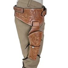 Western Leather Gun Holster Belt Tooled Fits .22, .38/.357, .44/.45 Cal Revolver