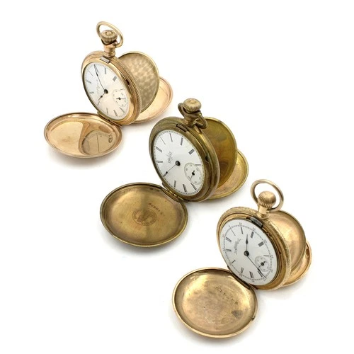 Antique Elgin 7-11j 0-6s Lady Double Hunter Case Pocket Watch Lot of 3 #WB4494-4