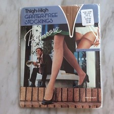 Vintage Woolworth Primrose NOS Thigh High Garter Free Stockings Size A Suntone