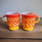 Lot Of 2 Vintage FireKing Kimberly Mugs Orange & Yellow Ombré Diamonds