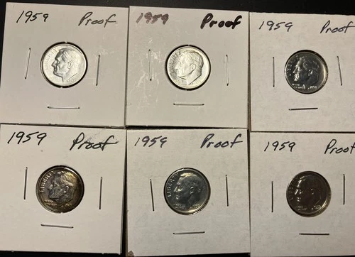 1959 Roosevelt Silver Dime Proof lot of 6 Coins