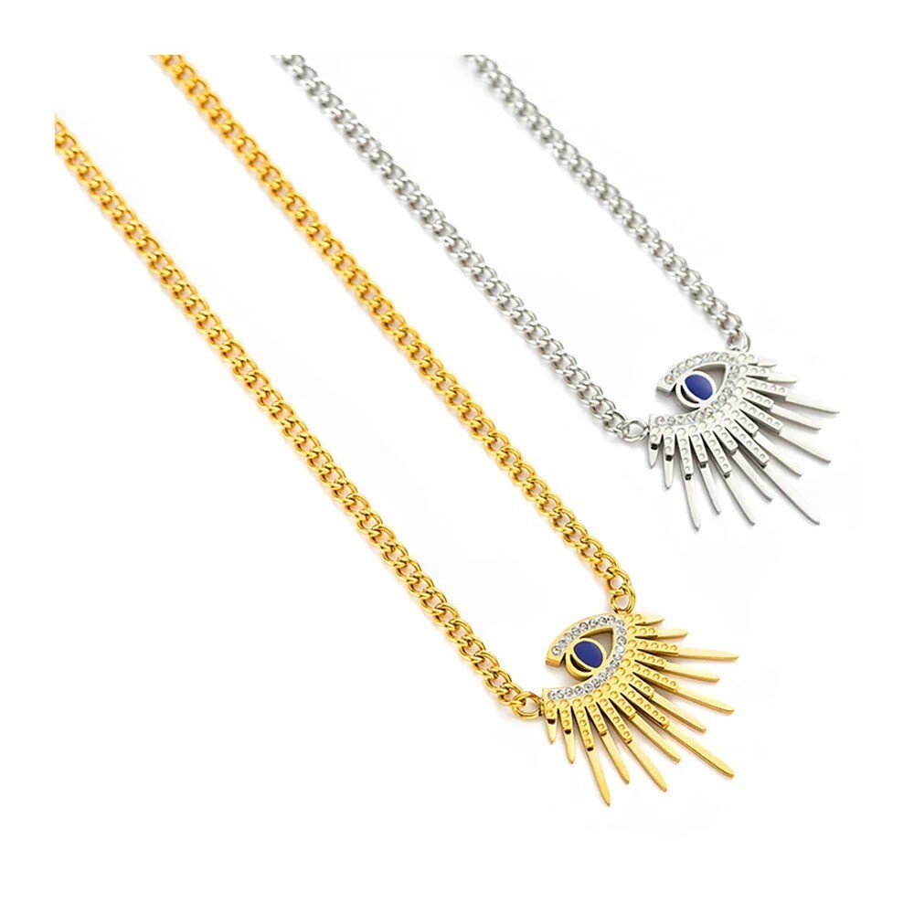 Rhinestone Eye Pendant Necklace, Trendy Gold Plated Choker Chain for Women Girls