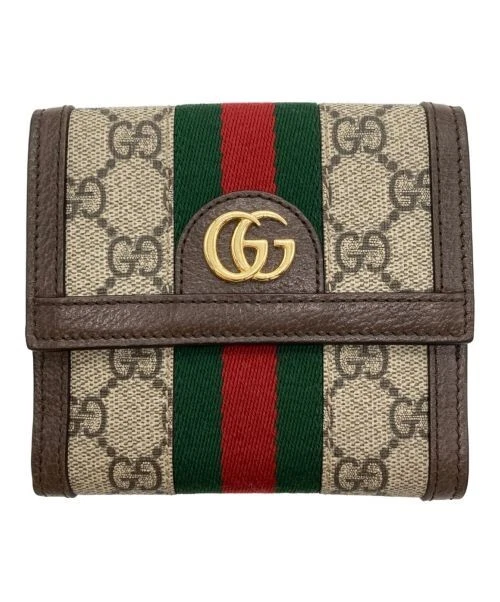 Gucci Ophidia Portefeuille Bifold GG Supreme PVC Cuir Beige avec Boîte Auth
