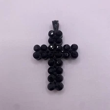 Large Statement Cross Pendant Charm Dark Gemstones Magnetic Clasp (Broken)