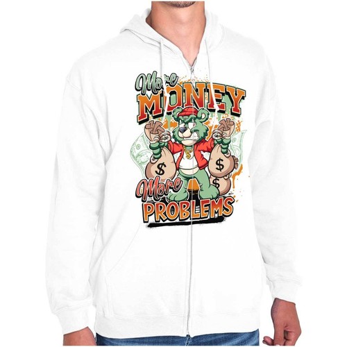 Streetwear More money Problems Teddy Bear Sweatshirt Zip Up Hoodie Men Women