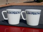 Mint Pyrex 1410 coffee mug lot of 2 Old Towne Blue vintage D handle milk glass