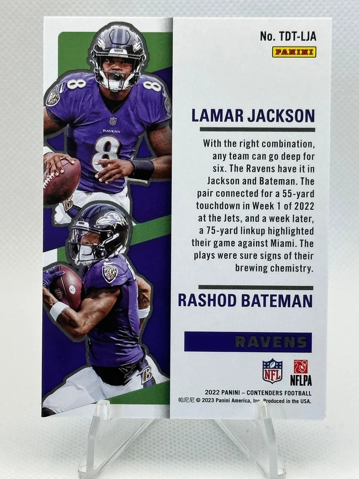 2022 Panini Contenders #TDTLJA Lamar Jackson/Rashod Bateman (Tandems Emerald) - Image 2 of 2
