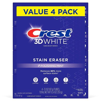 Crest 3D Stain Eraser Toothpaste, Polishing mint, 3.1 oz, 4 Pack 9/26