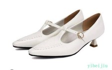 Women Lady Dress Pointed Toe Low Kitten Heel T Strap Office Sandal Shoes Fashion