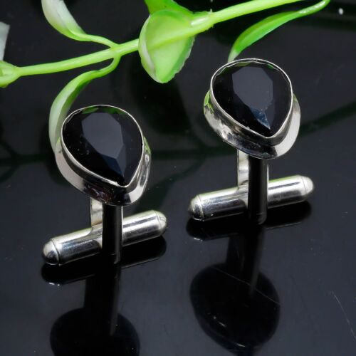 Black Spinel Gemstone 925 Sterling Silver Men's Jewelry Cufflinks e728 - Picture 1 of 6