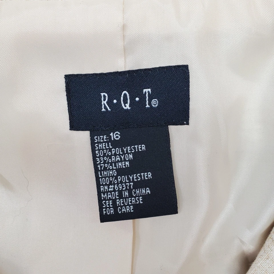 Chaqueta Blazer RQT Mujer 16 Tostado Lino Forrada Manga Larga Sencillo Pecho 3 Botones Foto 3 de 4