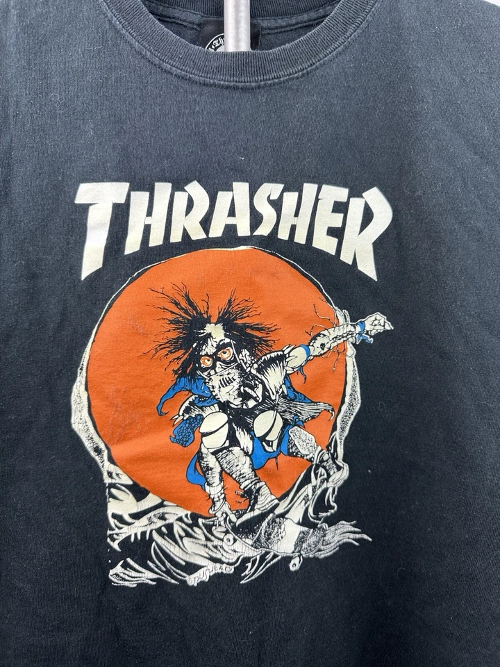 Camiseta negra vintage Thrasher para hombre Pushead revista de skate Y2K talla pequeña Foto 2 de 4