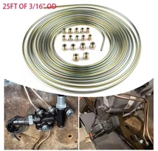 Zinc Steel Brake Line Tubing Kit 3/16" OD 25 Foot Coil Roll With 16Pcs Fittings