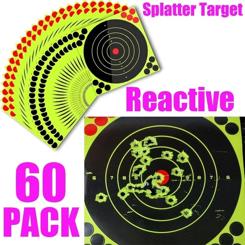 60 Pack 8 inch Shooting Target Self Adhesive Targets Paper Reactive Practice New - Picture 2 of 11