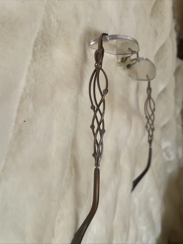 vintage Women’s rimless eyeglasses, Hinged Ear Pieces Scroll Design Rinestones - Image 2 of 4