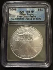 2006 American Silver Eagle ICG MS70 First Day of Issue 1 oz .999 Silver #2819