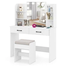 Makeup Vanity Desk w/Lighted Mirror Charging Station 3-Color Dimmable LED Lights