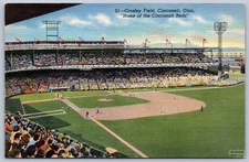 K27/ Baseball Postcard Stadium Cincinnati Ohio Reds Linen Crosley Field 332