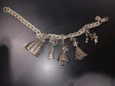 Vtg Disney Store Sterling Charm Bracelet Jasmine Snow White Belle Alice Aurora