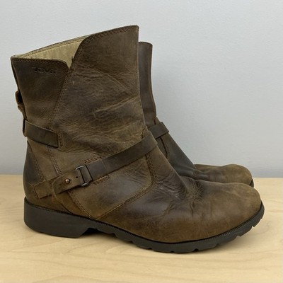 Teva Women s Size 8.5 De La Vina Brown Leather Short Ankle Boots Zip Waterproof