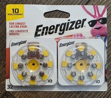 Energizer Hearing Aid Batteries Size 10 Yellow Tab 32 Pack Lot Of 2