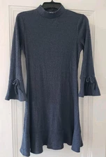 Lauren Conrad Blue High Neck Dress Womens Medium Boho Style Bows 