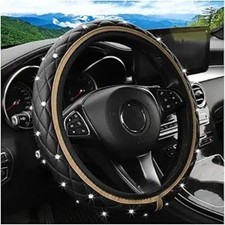 Non-Slip Elastic Leather Steering Wheel Cover with Sparkling Diam Color: Beige