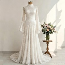High Neck Long Sleeves Full Lace Mermaid Wedding Dresses Bridal Gowns With Train