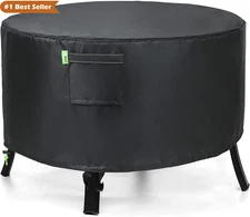Heavy Duty Round Fire Pit Cover - Waterproof & UV Resistant, 34"x34"x16" Black