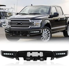 Front Bumper Compatible with 2018-2020 Ford F150 Glossy Black Bumpers with LED