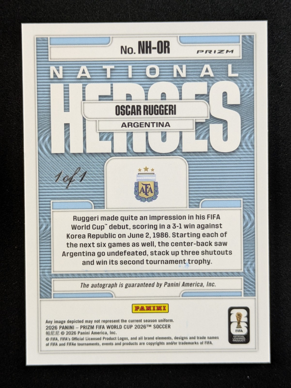 2026 Panini Prizm OSCAR RUGGERI 1/1 Auto Black Shimmer National Heroes #NH-OR view 2