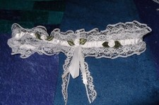 WHITE RIBBON ROSES  LACE BRIDAL GARTER, WHITE SATIN GARTER, NEW, AUSTRALIAN