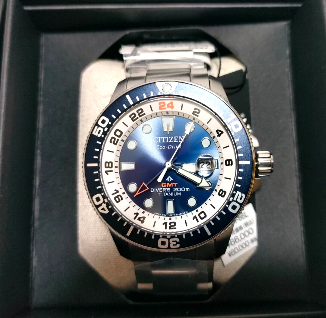 CITIZEN PROMASTER BJ7111-86L MARINE Series Eco-Drive GMT Diver Blue Watch  Gift