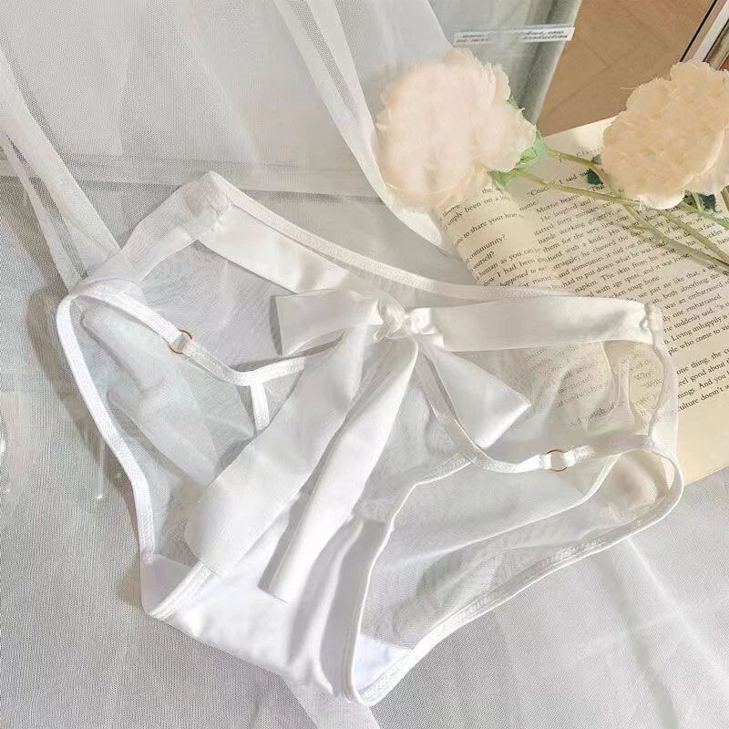 Elegant Womens Girls Faux Satin Panties Briefs Underwear Sheer Bow Underpants - Image 3 of 4