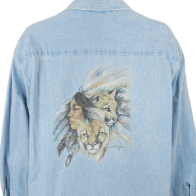 Vintage Jan Taylor Art Denim Shirt Mens Size XL Blue 90s Made In