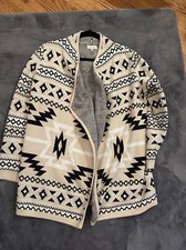 Lucky Brand Jacquard Draped Open Front Cardigan