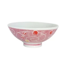 Japanese Children Rice Soup Bowl 4.5"D Porcelain Pink Dragonfly Made in Japan