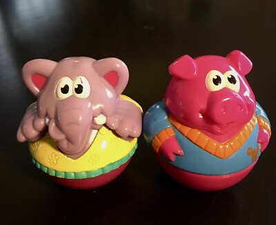 Weeble Wobbles Pink Pig & Wendys Flower-Shirt Elephant Hasbro 2003 2004