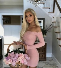 FASHION NOVA Women’s Pink Off The Shoulder Long Sleeve Mini Dress