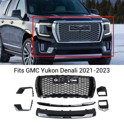 Front Grille Hood Trim Molding Gloss Set 7pcs For Yukon/XL Denali 2021-2022 2023