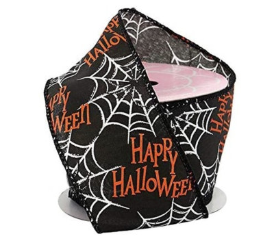 Happy Halloween Spiderwebs Wired Ribbon - 2 1/2'' x 10 Yards, Wreath, Bows