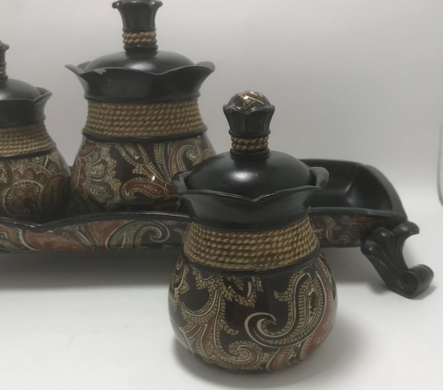 Dynasty 4 Piece Set Condiment, Apothecary, Spice Jars with Lids, Black