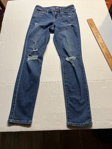 Old Navy Womens Jeans 0 Blue Power Slim Straight Fit Stretch Denim Distressed