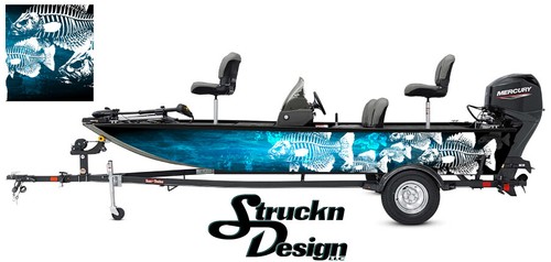 Crappie Fishing Bass Fish Boat Wrap Graphic US Black Cyan Skeletons Vinyl Decal - 第 1/1 張圖片