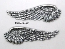#4148 ANTIQUED .925 STERLING SILVER PLATED LEFT+RIGHT ANGEL WINGS - 2 Pc